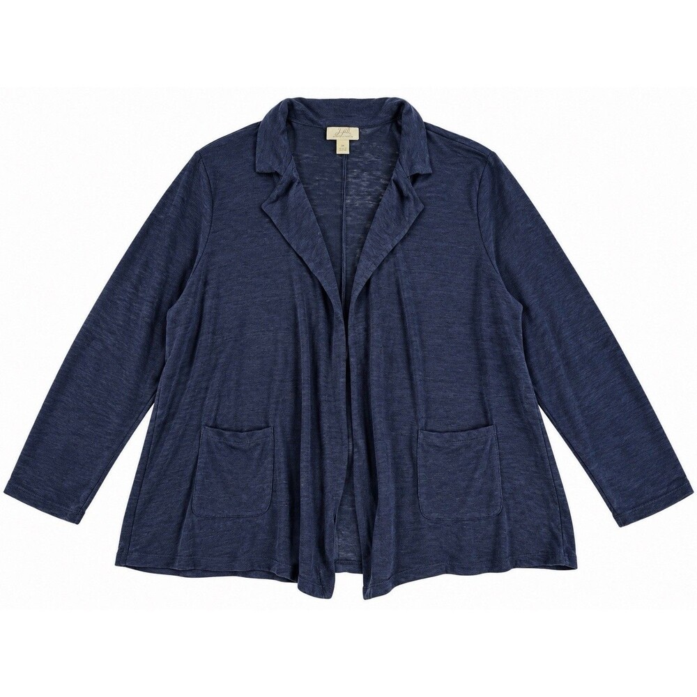 Charter Club Luxury Collection Cardigan Womens 2X Indigo Blue 100% Linen Slub